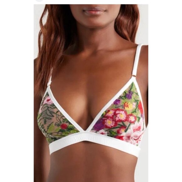Kilo Brava Floral Embroidered Mesh Triangle Bralette Sheer Lingerie Bra Top - Picture 1 of 7